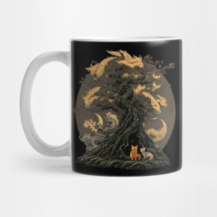 Japanese Kitsune Tree of Half-Moons and Foxes Mug